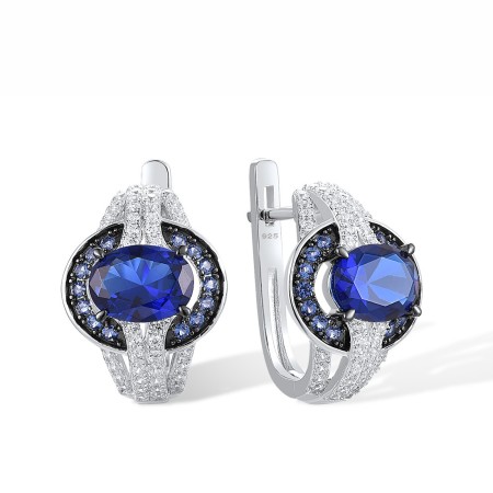 Sterling Silver w/ Black White Plating Earrings Blue Nano Cubic Zirconia,White Cubic Zirconia (E317326BZZSK925)