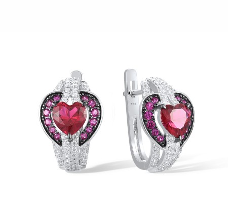 Sterling Silver w/ Black White Plating Earrings Created Ruby,Red Nano Crystal,White Cubic Zirconia (E317327CRNZSK925)