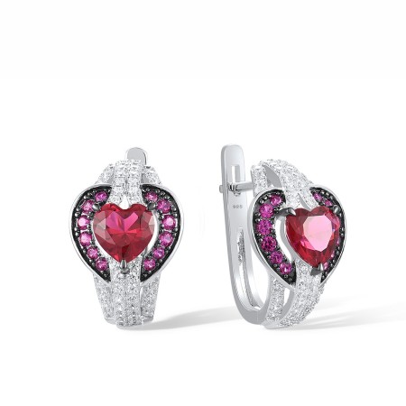 Sterling Silver w/ Black White Plating Earrings Created Ruby,Red Nano Crystal,White Cubic Zirconia (E317327CRNZSK925)