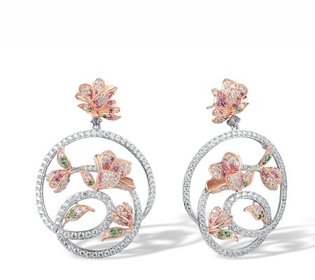 Sterling Silver w/ IONIC ROSE PLATING Earrings Blue Spinel,Created Pink Sapphire,Green Spinel,White Cubic Zirconia (E317346MULSQ925)