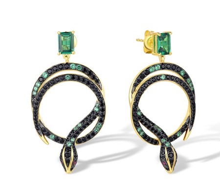 Sterling Silver w/ Yellow Black Plating Earrings Black spinel,Created Ruby,Green Spinel (E317347BRSGSC925)