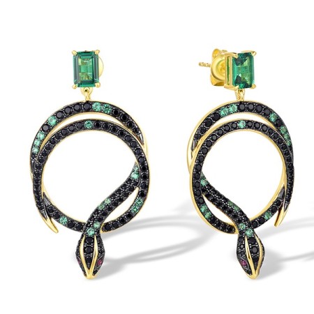Sterling Silver w/ Yellow Black Plating Earrings Black spinel,Created Ruby,Green Spinel (E317347BRSGSC925)