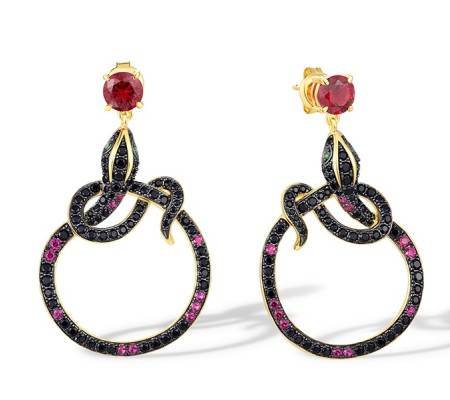 Sterling Silver w/ Yellow Black Plating Earrings Black spinel,Created Ruby,Green Spinel,Red Nano Crystal (E317348MULSC925)