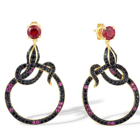 Sterling Silver w/ Yellow Black Plating Earrings Black spinel,Created Ruby,Green Spinel,Red Nano Crystal (E317348MULSC925)