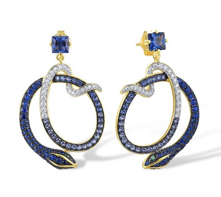 Sterling Silver w/ Yellow Black White Plating Earrings Blue Nano Cubic Zirconia,Blue Spinel,Green Spinel,White Cubic Zirconia (E317350MULSZ925)