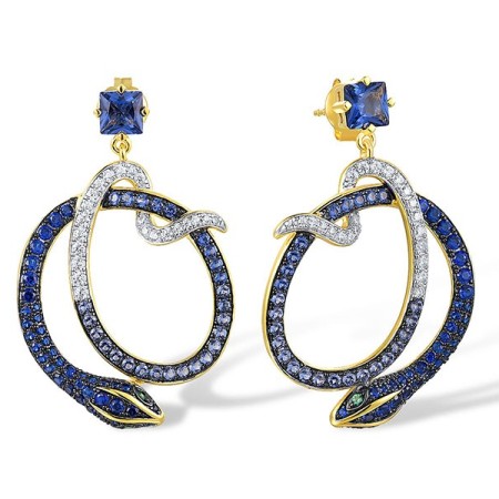 Sterling Silver w/ Yellow Black White Plating Earrings Blue Nano Cubic Zirconia,Blue Spinel,Green Spinel,White Cubic Zirconia (E317350MULSZ925)