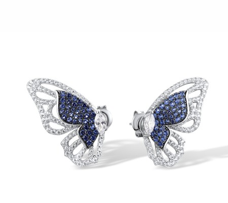 Sterling Silver w/ Black White Plating Earrings Blue Nano Cubic Zirconia,White Cubic Zirconia (E317351BZZSK925)