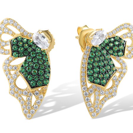 Sterling Silver w/ Yellow Black Plating Earrings Green Spinel,White Cubic Zirconia (E317352GSZSC925)