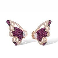 Sterling Silver w/ Rose Black Plating Earrings Created Ruby,White Cubic Zirconia (E317354CRZSD925)