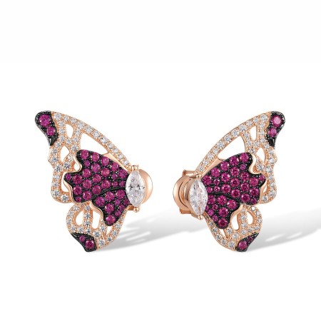 Sterling Silver w/ Rose Black Plating Earrings Created Ruby,White Cubic Zirconia (E317354CRZSD925)