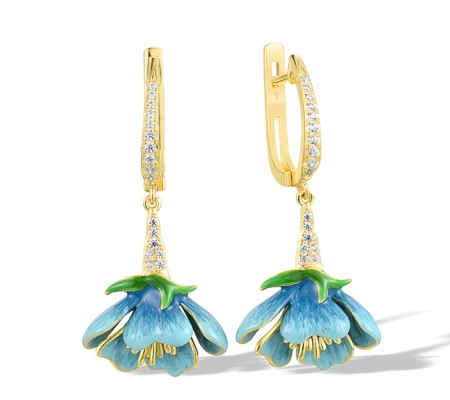 Sterling Silver w/ Yellow Plating Earrings Enamel,White Cubic Zirconia (E317372ENASY925)