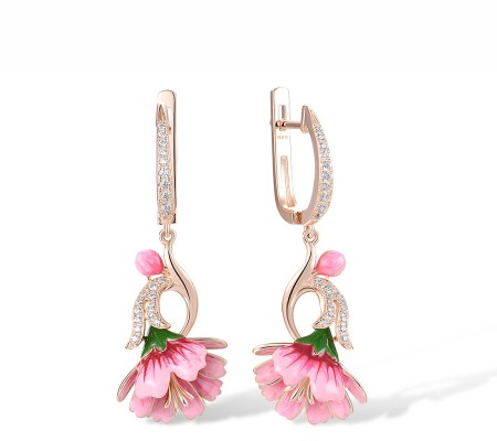 Sterling Silver w/ Rose Plating Earrings Enamel,White Cubic Zirconia (E317373ENASR925)