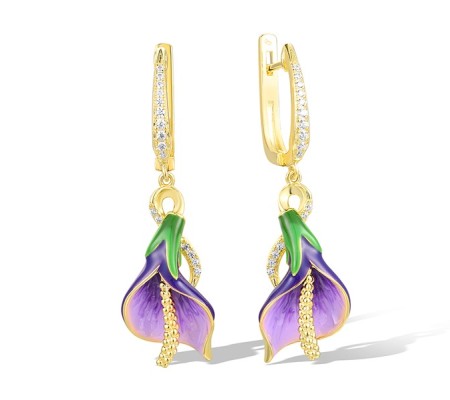 Sterling Silver w/ Yellow Plating Earrings Enamel,White Cubic Zirconia (E317374ENASY925)