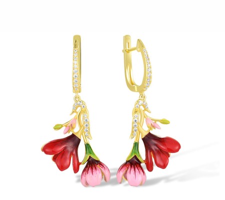 Sterling Silver w/ Yellow Plating Earrings Enamel,White Cubic Zirconia (E317375ENASY925)