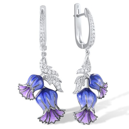 Sterling Silver w/ Black White Plating Earrings Enamel,White Cubic Zirconia (E317376ENASK925)