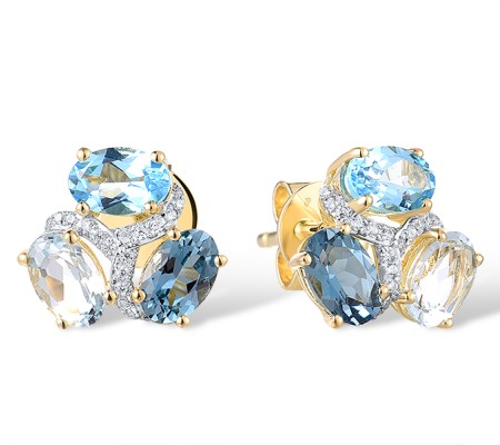 14KYW Earrings Blue Topaz (Sky Blue),London Blue Topaz,Blue Topaz (Swiss Blue),Diamond (E317389BKLT14KYW)