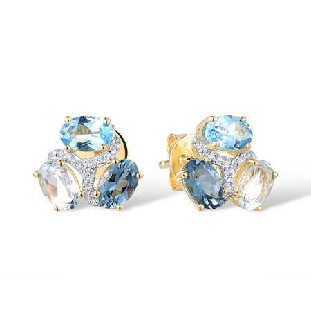 14KYW Earrings Blue Topaz (Sky Blue),London Blue Topaz,Blue Topaz (Swiss Blue),Diamond (E317389BKLT14KYW)