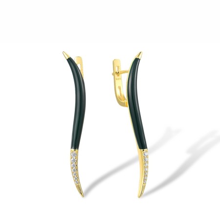 Sterling Silver w/ Yellow Plating Earrings Enamel,White Cubic Zirconia (E317396ENASY925)