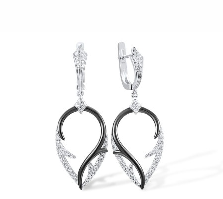 Sterling Silver w/ Black White Plating Earrings White Cubic Zirconia (E317398WCZSK925)