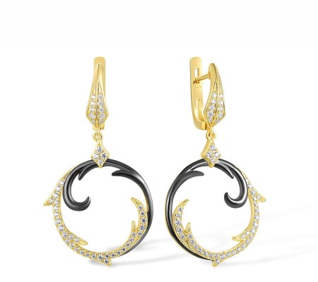 Sterling Silver w/ Yellow Black Plating Earrings White Cubic Zirconia (E317399WCZSC925)