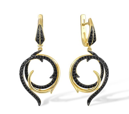 Sterling Silver w/ Yellow Black Plating Earrings Black spinel (E317400BSNSC925)