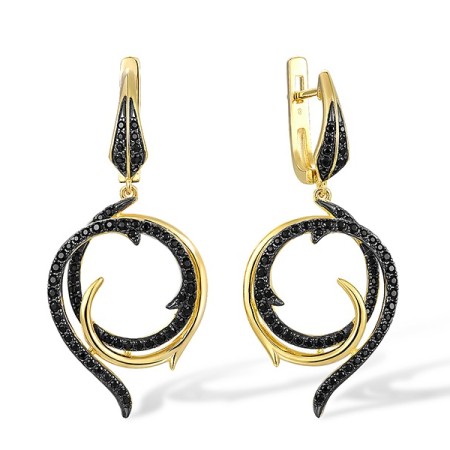 Sterling Silver w/ Yellow Black Plating Earrings Black spinel (E317400BSNSC925)