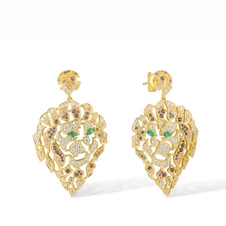 Sterling Silver w/ Yellow Plating Earrings Champagne Cubic Zirconia,Green Spinel,Nano Brown Spinel,White Cubic Zirconia,Yellow Nano Cubic Zirconia (Ci (E317401MULSY925)