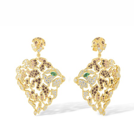 Sterling Silver w/ Yellow Plating Earrings Champagne Cubic Zirconia,Green Spinel,Nano Brown Spinel,White Cubic Zirconia,Yellow Nano Cubic Zirconia (Ci (E317402MULSY925)