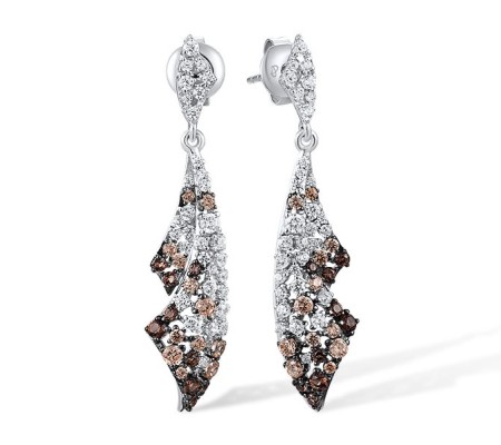 Sterling Silver w/ Black White Plating Earrings Champagne Cubic Zirconia,Nano Brown Spinel,White Cubic Zirconia (E317403RZWZSK925)