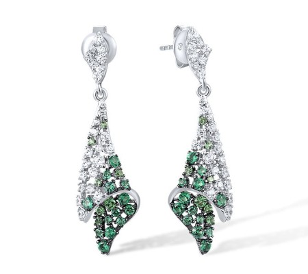 Sterling Silver w/ Black White Plating Earrings Green Spinel,White Cubic Zirconia (E317404GSZSK925)