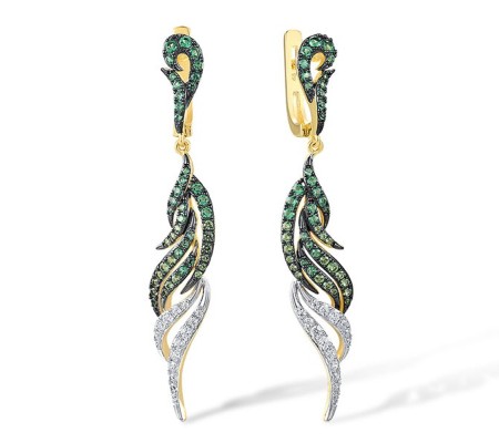 Sterling Silver w/ Yellow Black White Plating Earrings Green Spinel,White Cubic Zirconia (E317405GSZSZ925)