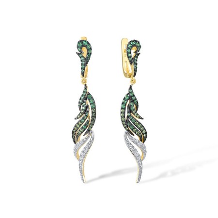 Sterling Silver w/ Yellow Black White Plating Earrings Green Spinel,White Cubic Zirconia (E317405GSZSZ925)