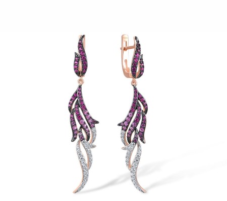 Sterling Silver w/ Rose Black White Plating Earrings Created Pink Sapphire,Created Ruby,White Cubic Zirconia (E317406CPRZSV925)