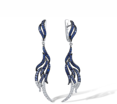 Sterling Silver w/ Black White Plating Earrings Blue Nano Cubic Zirconia,Blue Spinel,White Cubic Zirconia (E317407BNBZSK925)