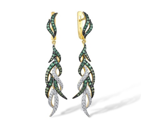 Sterling Silver w/ Yellow Black White Plating Earrings Synthetic Green Spinel,White Cubic Zirconia (E317408GSZSZ925)