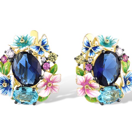 Sterling Silver w/ Yellow Black Plating Earrings Blue Glass,Created Pink Sapphire,Enamel,Green Nano Cubic Zirconia (Per,Light Blue Cubic Zirconia (E317435ENASC925)