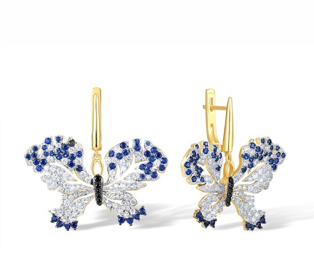 Sterling Silver w/ Yellow Black White Plating Earrings Black spinel,Blue Spinel,White Cubic Zirconia (E317442BBNZ1SZ925)