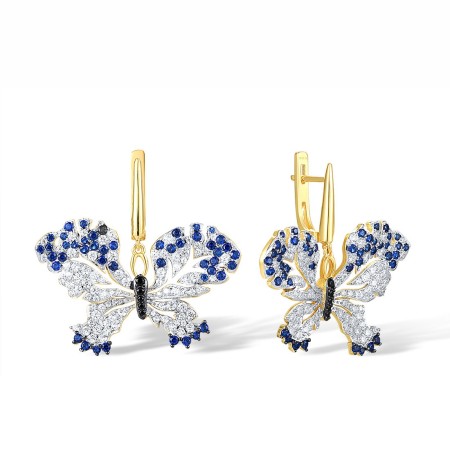 Sterling Silver w/ Yellow Black White Plating Earrings Black spinel,Blue Spinel,White Cubic Zirconia (E317442BBNZ1SZ925)