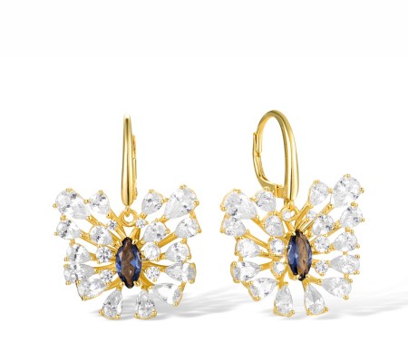 Sterling Silver w/ Yellow Plating Earrings Blue Spinel,White Cubic Zirconia (E317443BLZSY925)