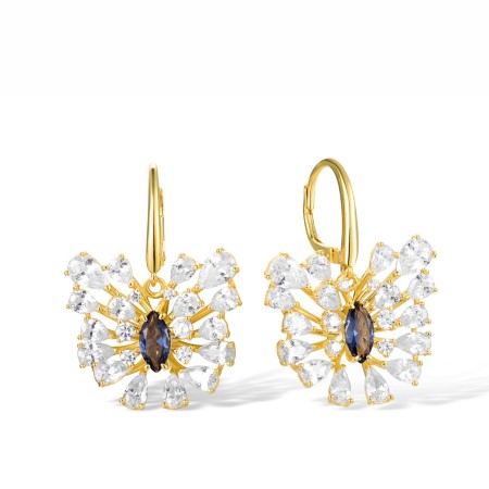 Sterling Silver w/ Yellow Plating Earrings Blue Spinel,White Cubic Zirconia (E317443BLZSY925)