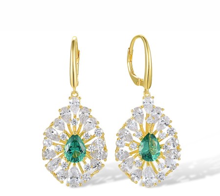 Sterling Silver w/ Yellow Plating Earrings Green Spinel,White Cubic Zirconia (E317444GSZSY925)