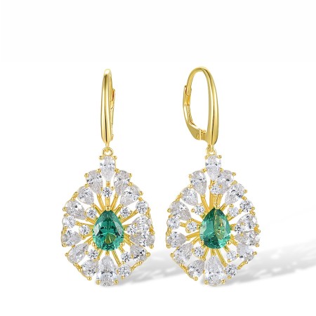 Sterling Silver w/ Yellow Plating Earrings Green Spinel,White Cubic Zirconia (E317444GSZSY925)