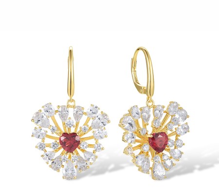 Sterling Silver w/ Yellow Plating Earrings Red Nano Crystal,White Cubic Zirconia (E317445RNZSY925)