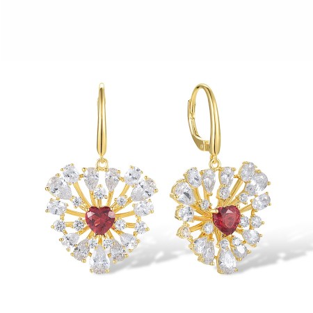 Sterling Silver w/ Yellow Plating Earrings Red Nano Crystal,White Cubic Zirconia (E317445RNZSY925)