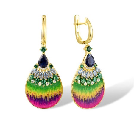 Sterling Silver w/ Yellow Plating Earrings Blue Nano Cubic Zirconia,Blue Spinel,Enamel,Green Spinel,White Cubic Zirconia (E317448ENASY925)