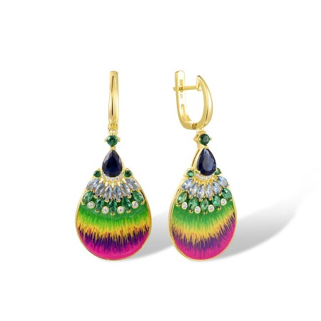 Sterling Silver w/ Yellow Plating Earrings Blue Nano Cubic Zirconia,Blue Spinel,Enamel,Green Spinel,White Cubic Zirconia (E317448ENASY925)