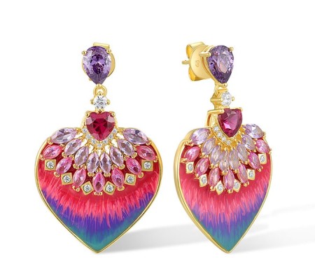 Sterling Silver w/ Yellow Plating Earrings Amethyst Cubic Zirconia,Created Pink Sapphire,Created Purple Nano Spinel,Enamel,Red Nano Crystal,White Cubic Zirconia (E317450ENASY925)