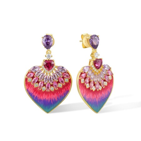 Sterling Silver w/ Yellow Plating Earrings Amethyst Cubic Zirconia,Created Pink Sapphire,Created Purple Nano Spinel,Enamel,Red Nano Crystal,White Cubic Zirconia (E317450ENASY925)