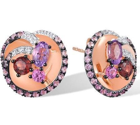 14K Rose Gold Stud Earrings with Amethyst,Diamond,Pink Sapphire,Ruby (E317461APSR14KRWB)