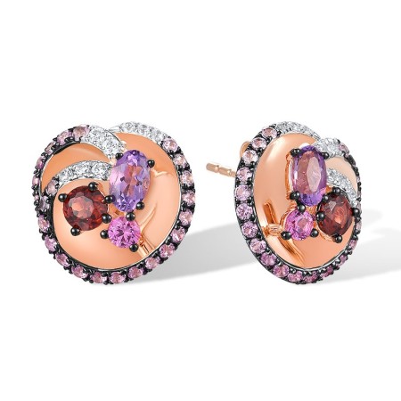 14K Rose Gold Stud Earrings with Amethyst,Diamond,Pink Sapphire,Ruby (E317461APSR14KRWB)